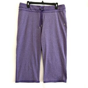 Champion Womens Capri Pants Large Purple Wide Leg Activewear Drawstring Stretch